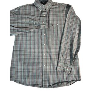 George Strait By Wrangler Men's Plaid Large Western Shirt Long Sleeve GS Logo